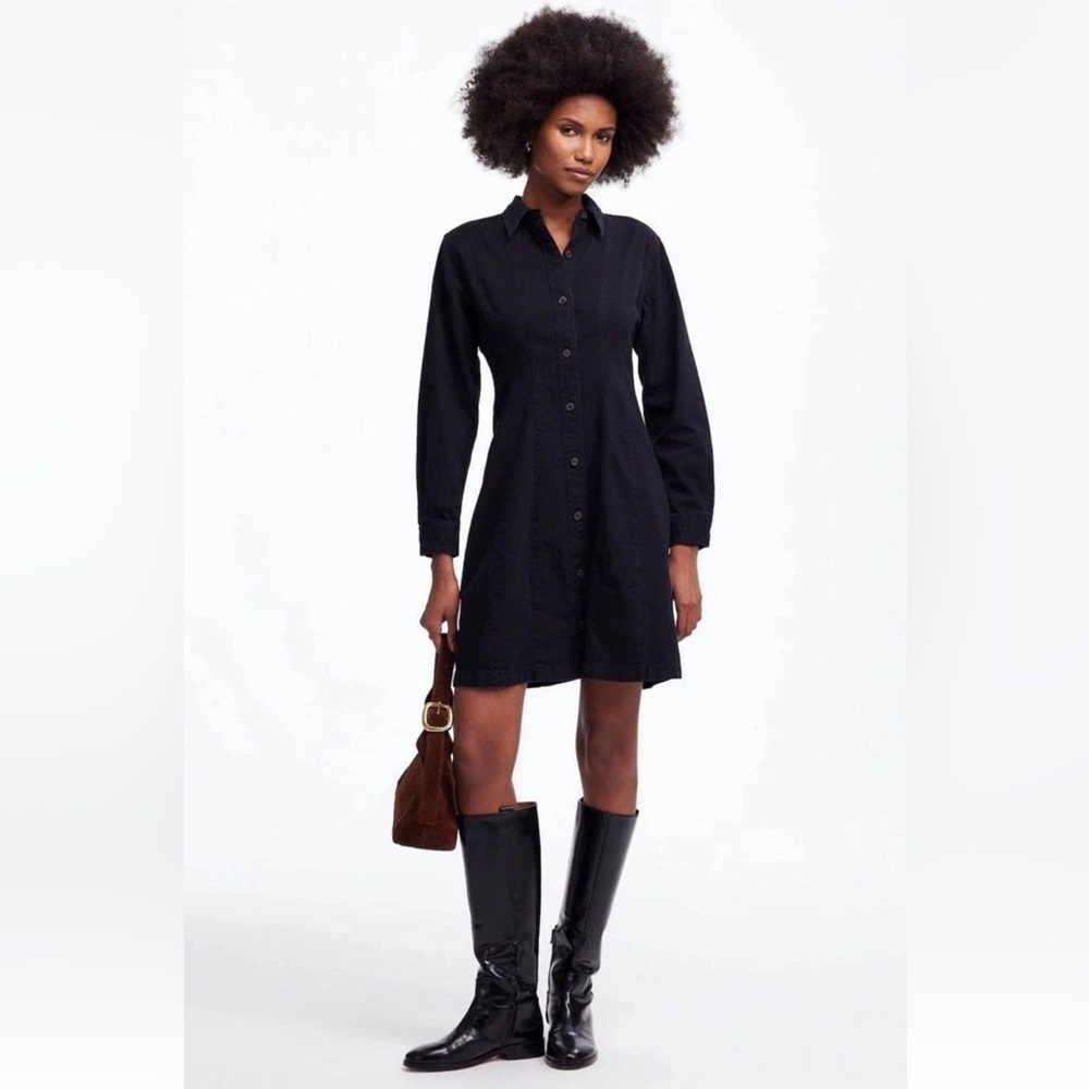 Madewell Denim Seamed Mini Dress in Washed Black NWT Size 6